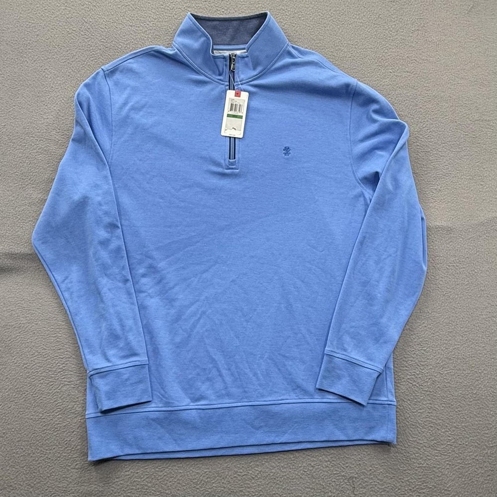 IZOD Saltwater Sweatshirt Mens Large Blue 1/4 Zip Mock Neck‎ Hampton Pullover